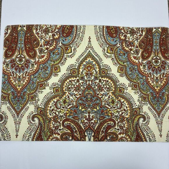 Tahari Home Paisley Place Mats Set of 4 Tan Rectangle Moroccan Earth Tones - Picture 3 of 7